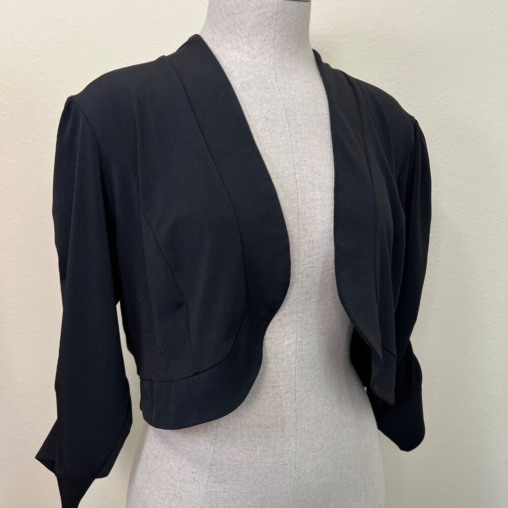Lennie For Nina Leonard Black 3/4 Sleeve Ruched Arm Bolero Shrug Size Large - Picture 2 of 6